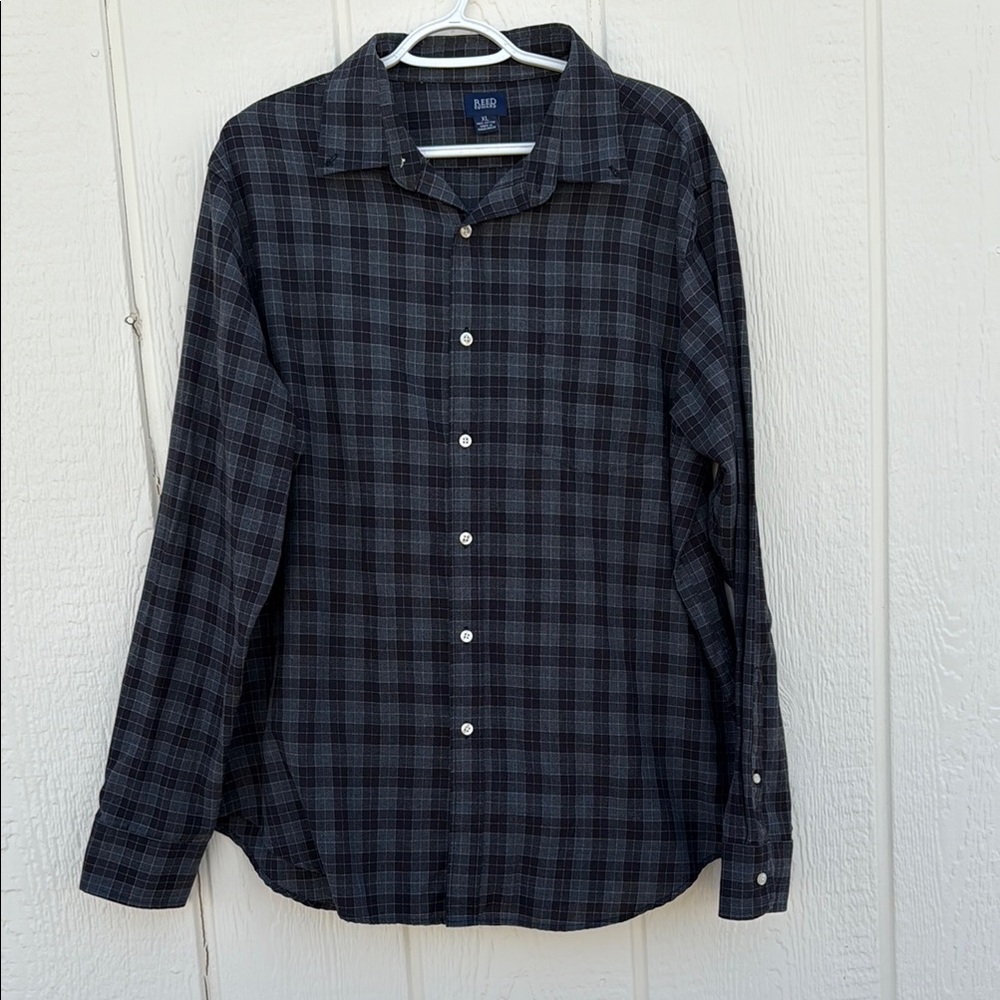Reed Edward Men’s Sz XL Black & Gray Plaid Casual Button Down Shirt Long Sleeves